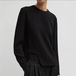 Tibi Melee Crepe Long Sleeve Cropped Top black wool Sz 12